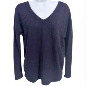 Chaser Thermal Long Sleeve Double V Drop Shoulder Dark Purple Pocket Tee S New